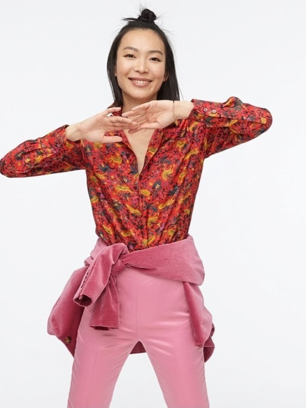 NWT J.Crew Collection Silk-twill Shirt in Cerise Jungle Cat Leopard 2